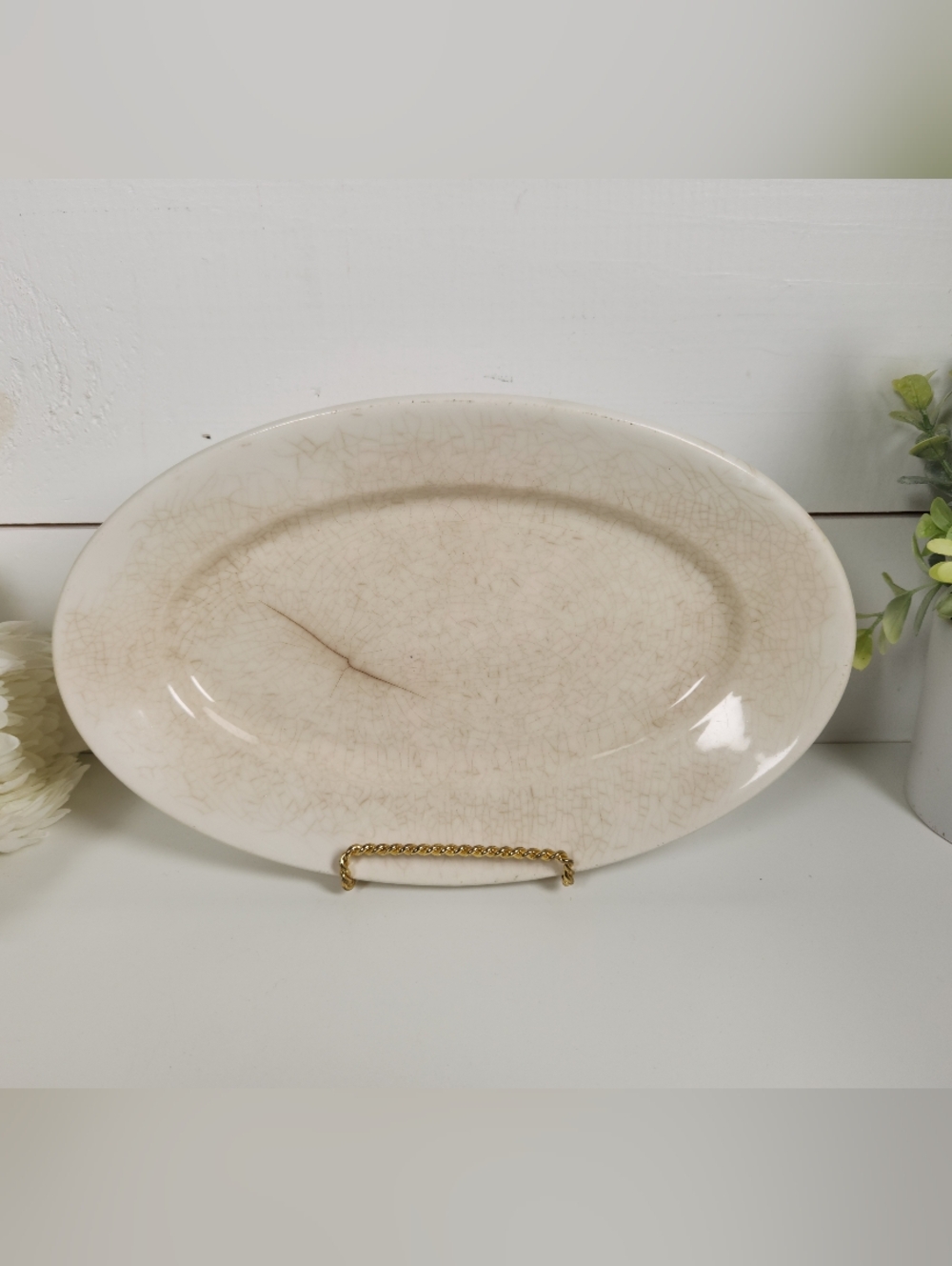 Vintage Homer Laughlin Crazed Stained Oval Serving Platter 11" | Shabby Chic